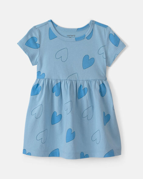 baby girl heart short-sleeve dress - blue