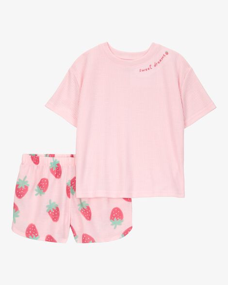 Product image 1 of Girls Strawberry Print Loose Fit 2-Piece Pajamas - Pink