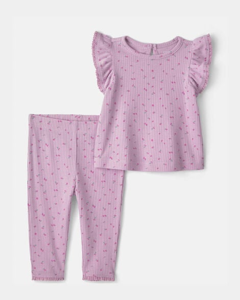baby girl 2-piece cherry short-sleeve top & pant set - purple