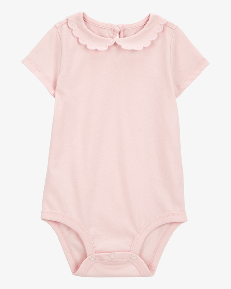 Baby Scalloped Collar Short-Sleeve Bodysuit - Pink