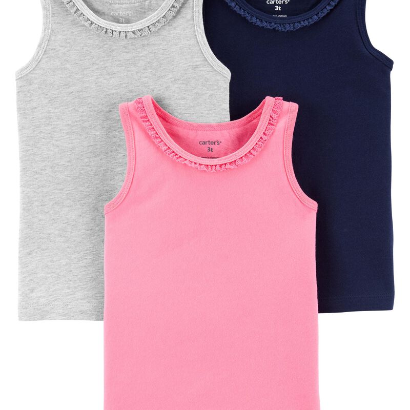 Heather/Pink/Navy 3-Pack Jersey Tanks | carters.com