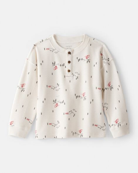 toddler boy skiing henley t-shirt - cream