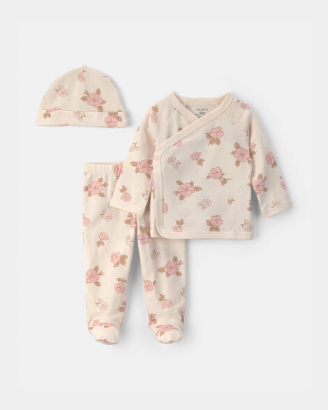 Carter's baby girl 3-piece floral long-sleeve top & pant set 3M Cream