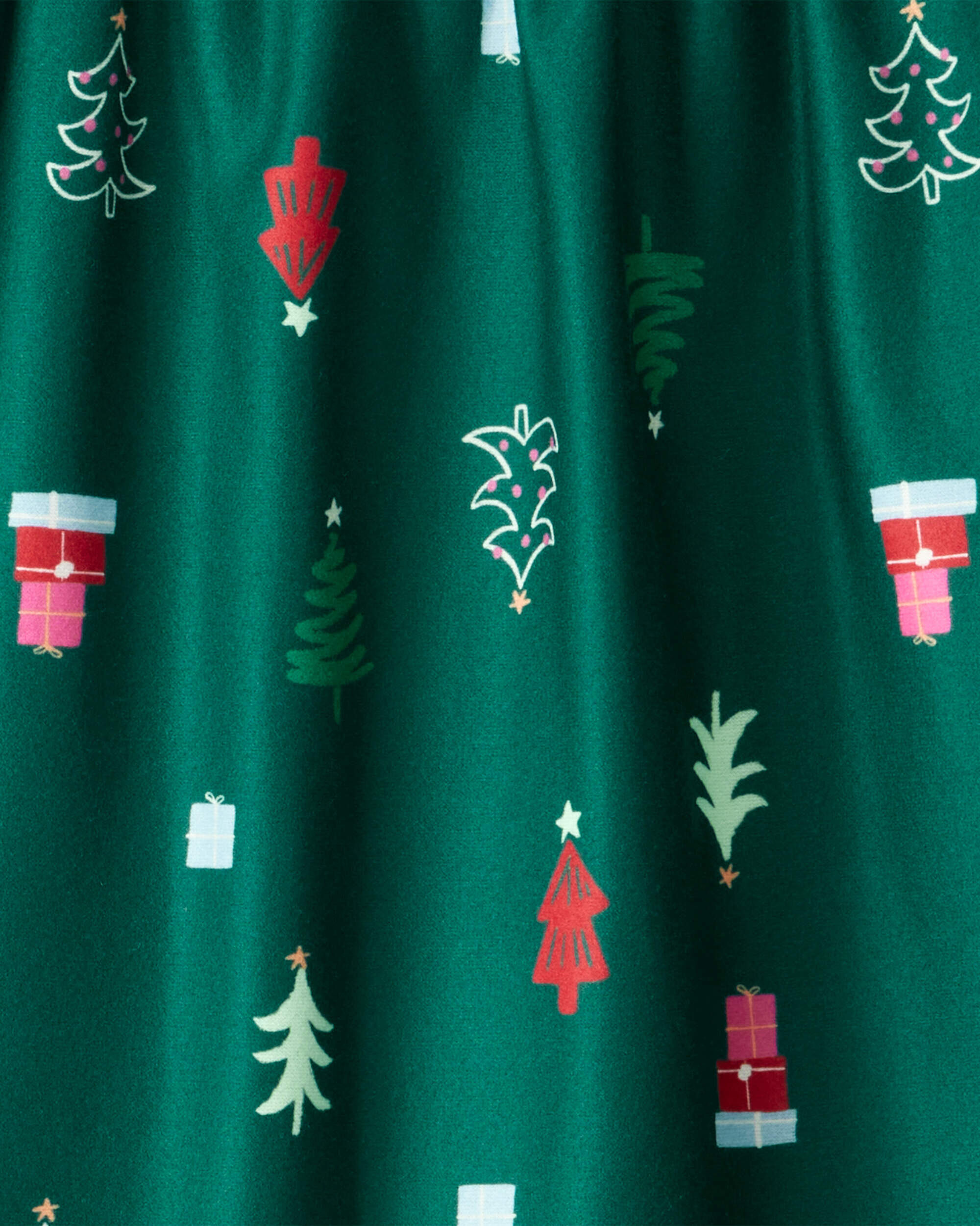 Girls 2-Piece Green Trees Fleece Long-Sleeve Loose Fit Night Gown & Matching Doll
