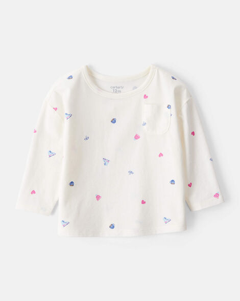 baby girl winter print long-sleeve top - white