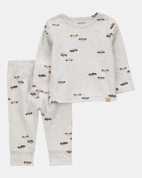 baby 2-piece car print long-sleeve tee & pant set