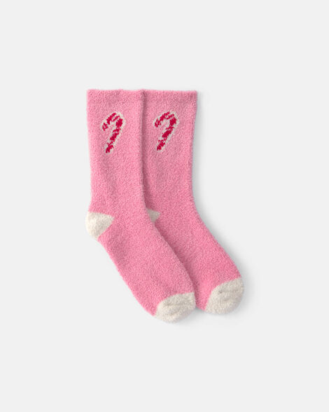 girls candy cane christmas cozy socks - pink