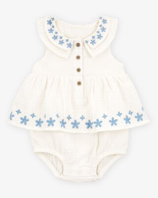 Product image 1 of Baby Floral Embroidered Bodysuit Dress - Ivory