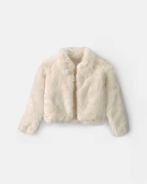 girls faux fur jacket - cream