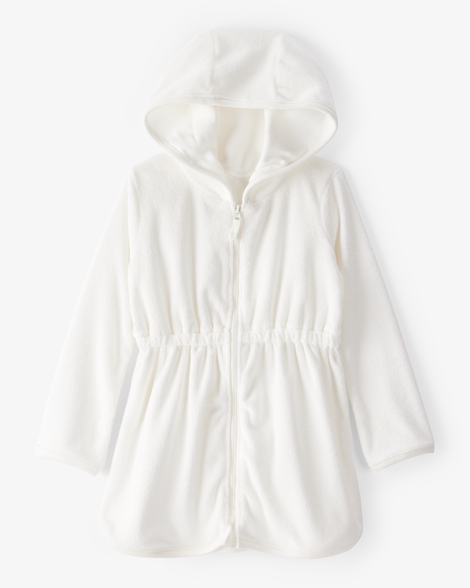 toddler girl hooded terry cloth swim cover-up dress - white