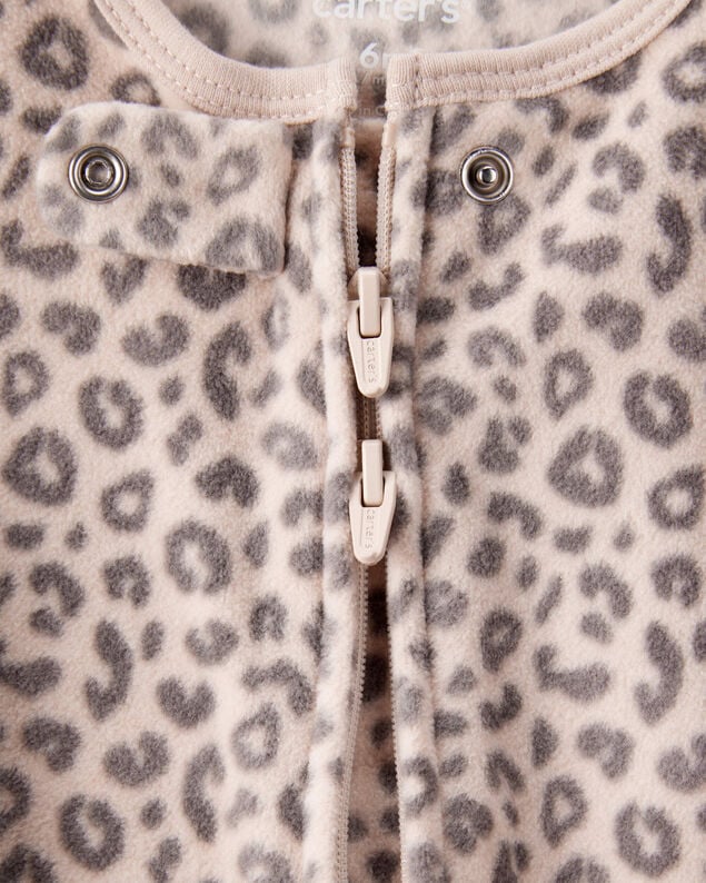 Product image 2 of Baby Girl Leopard Print Loose Fit Long-Sleeve Sleep & Play Pajamas - Cream/Brown