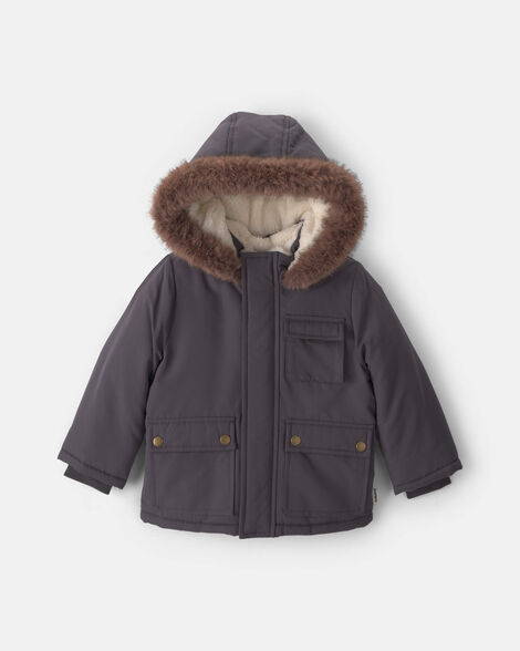 toddler boy hooded heavyweight winter jacket - black