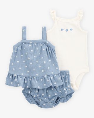 Product image 1 of Baby 3-Piece Shell Print Outfit Set - Blue/White