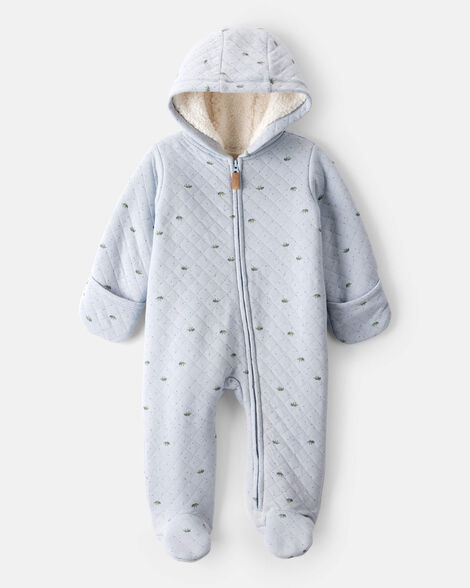 baby boy dinosaur print sherpa-lined long-sleeve jumpsuit - blue