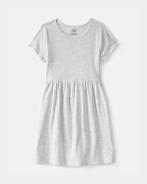 childrens grey dress Luli & Me Little Girls Grey Pique Dress Sizes 6, 6X – llbd shop main image 1