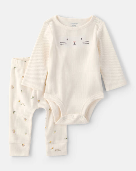 baby 2-piece easter bunny rib tee & pant set - cream