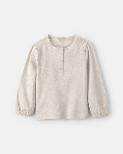 Toddler Girl Long-Sleeve Henley T-Shirt - Cream