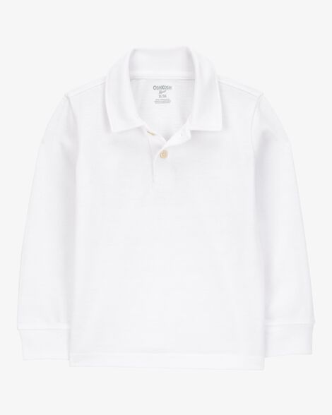  Product image 1 of Toddler Pique Long-Sleeve Uniform Polo Shirt - White