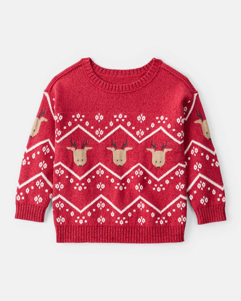 toddler boy christmas reindeer fair isle cotton long-sleeve sweater - red