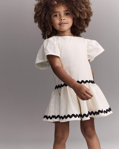 Toddler Girl Ric-Rac Short-Sleeve Dropwaist Dress - Cream
