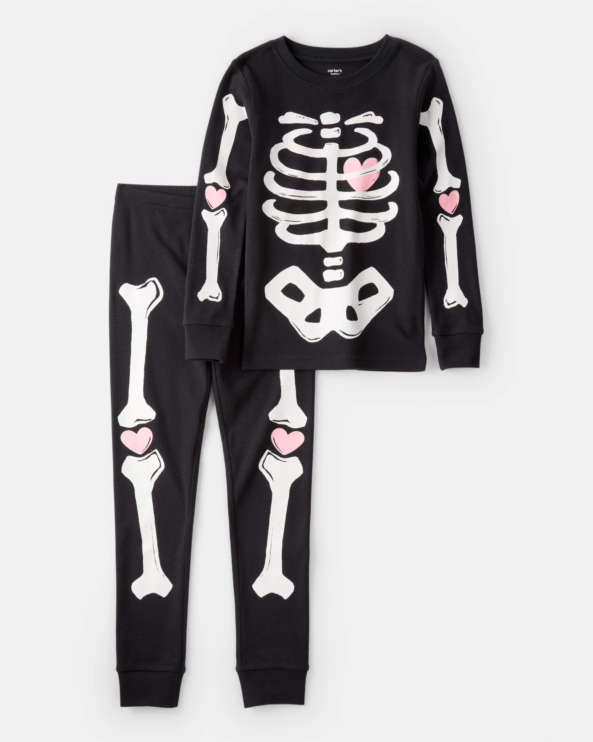 Kid 2-Piece Glow The Dark Skeleton 100% Snug Fit Cotton Pajamas - Black
