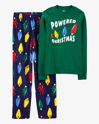 Product image 1 of Adult 2-Piece Christmas Lights Cotton & Velboa Pajamas