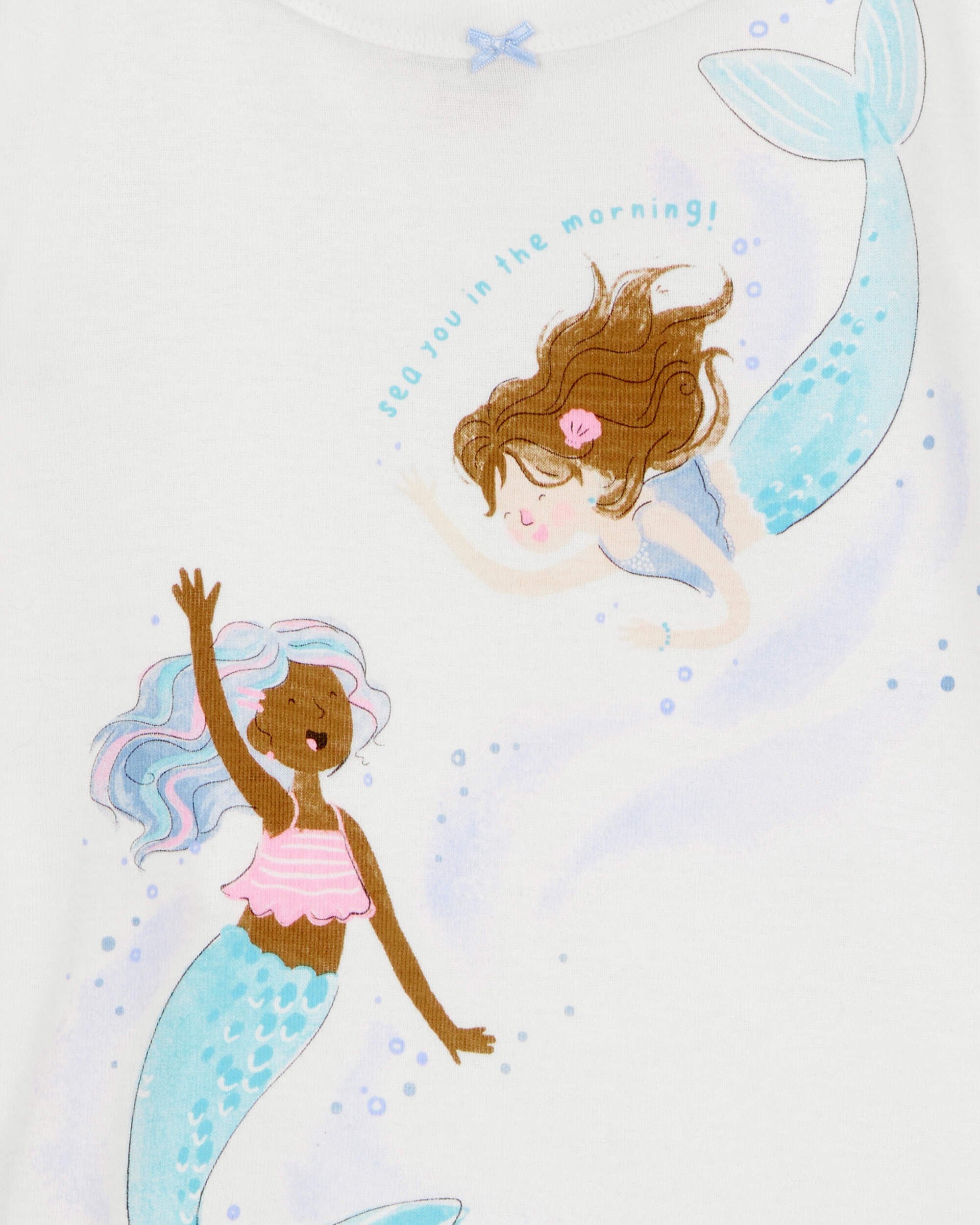 Toddler Mermaid Print Snug Fit Cotton 4-Piece Pajamas