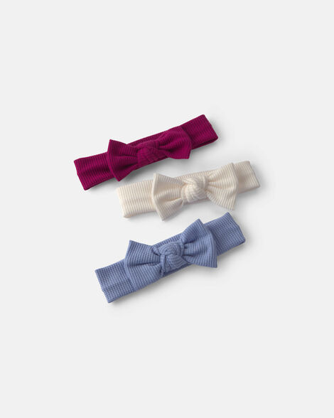 toddler girl 3-pack bow headwraps - pink/cream/blue