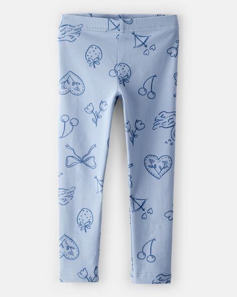 toddler girl bow icon pull-on stretch leggings - blue
