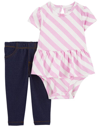 Baby 2-Piece Striped Peplum Bodysuit Pant Set