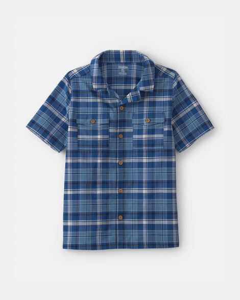 Boys Plaid Short-Sleeve Button-Down Shirt - Blue