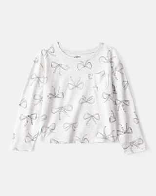 Girls Floral Long-Sleeve Peplum Top - Ivory