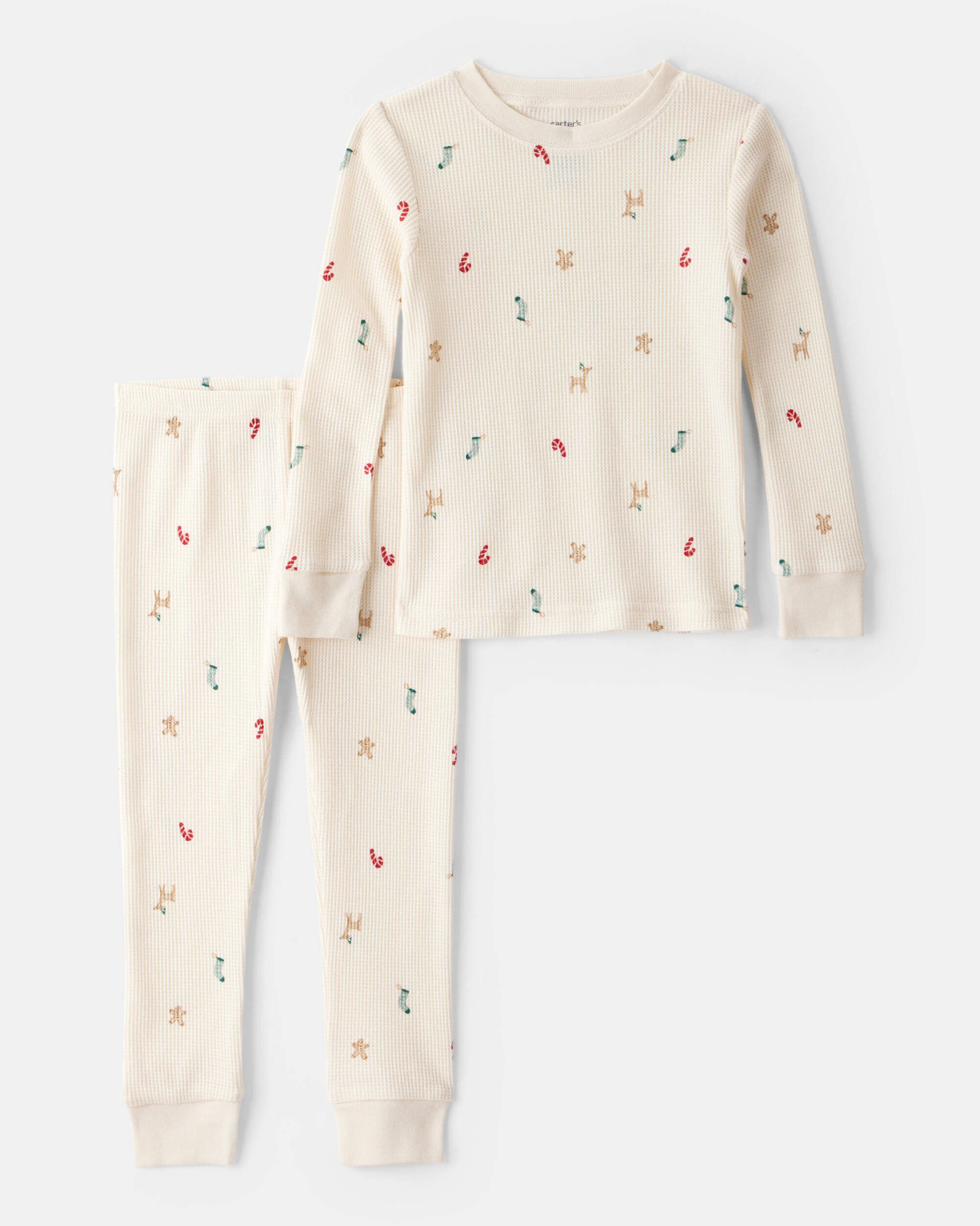 Baby Mini Christmas Cotton Long-Sleeve Snug Fit 2-Piece Pajamas - White