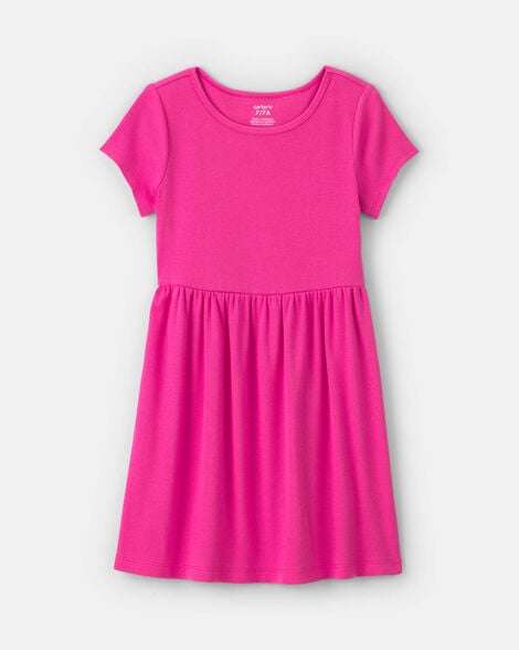 girls rib short-sleeve dress - pink
