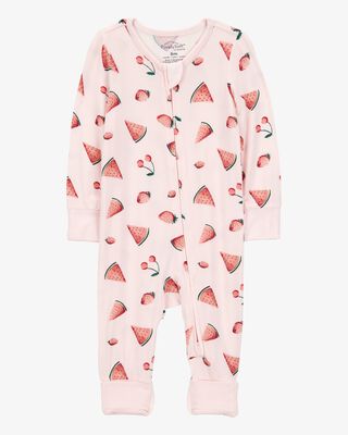 Product image 1 of Baby Watermelon Print 2-Way Zip PurelySoft Convertible Foot Sleep & Play Pajamas - Pink