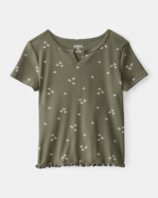 Product image 1 of Kid Butterfly Print Ribbed Short-Sleeve Shirt - Olive