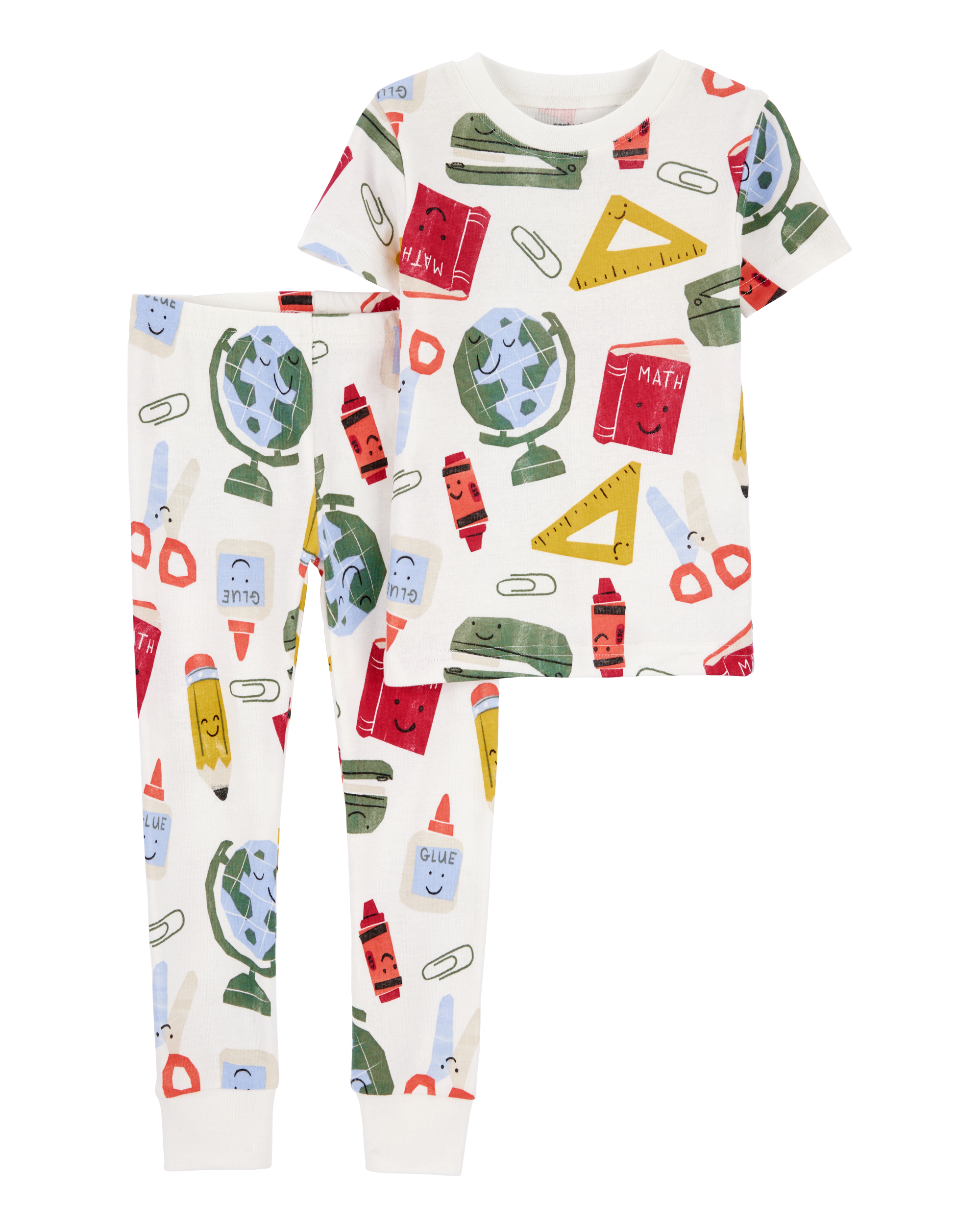 Toddler 2-Piece Back To School Print 100% Snug Fit Cotton Pajamas - White