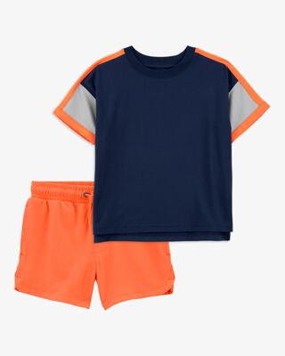 Product image 1 of Toddler 2-Piece Active Raglan Tee & Pull-On Shorts Set - Navy/Orange