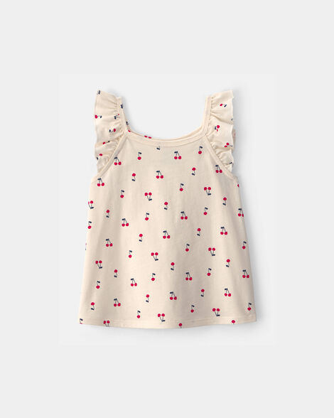 toddler girl cherry ruffle-sleeve tank top - cream