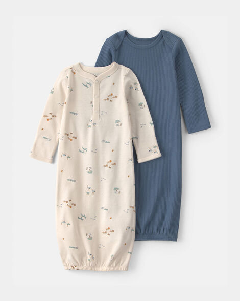 baby boy 2-pack safari sleeper gowns - blue/ivory