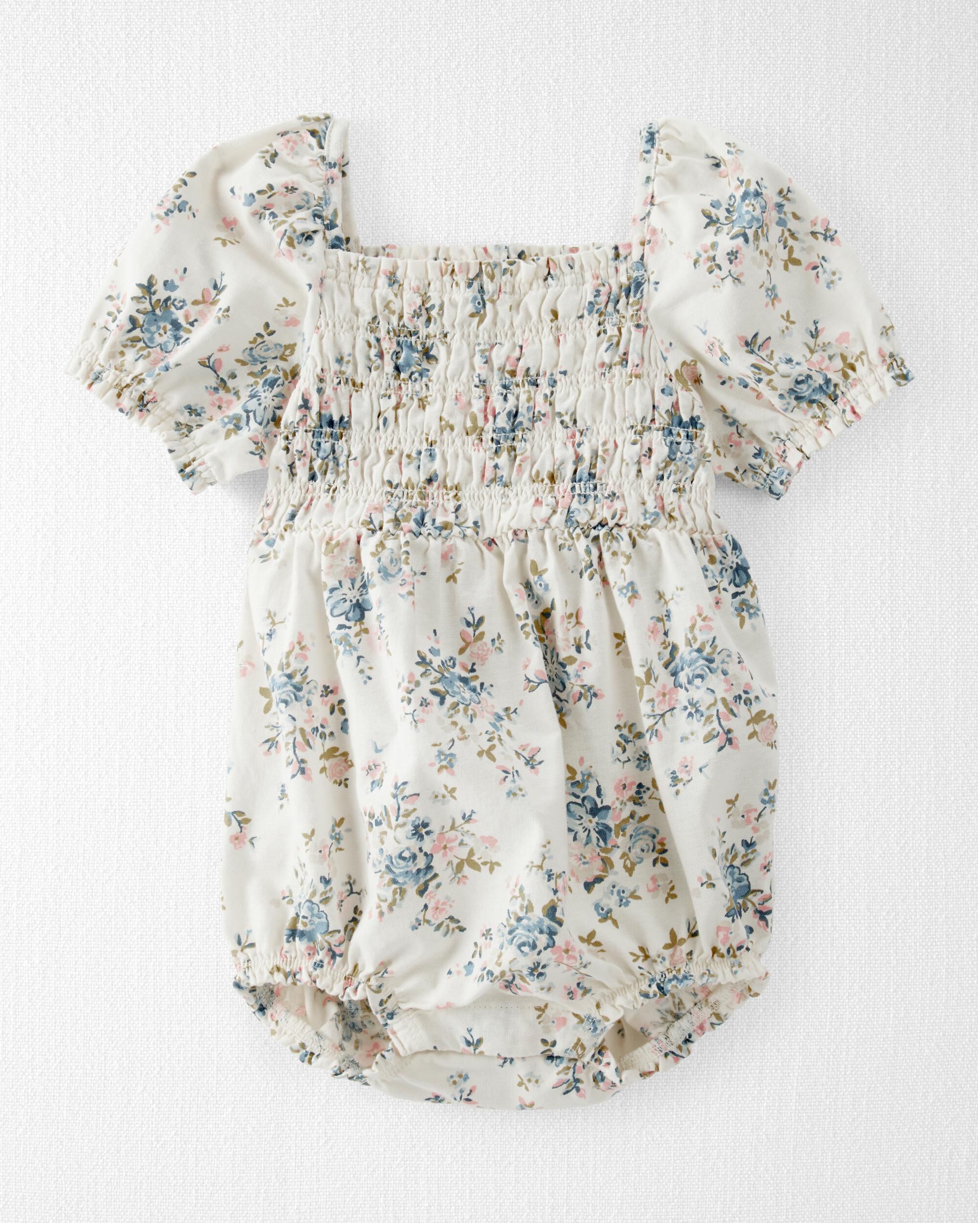 Baby Girl Floral-Print Linen Bubble Made with Organic Cotton