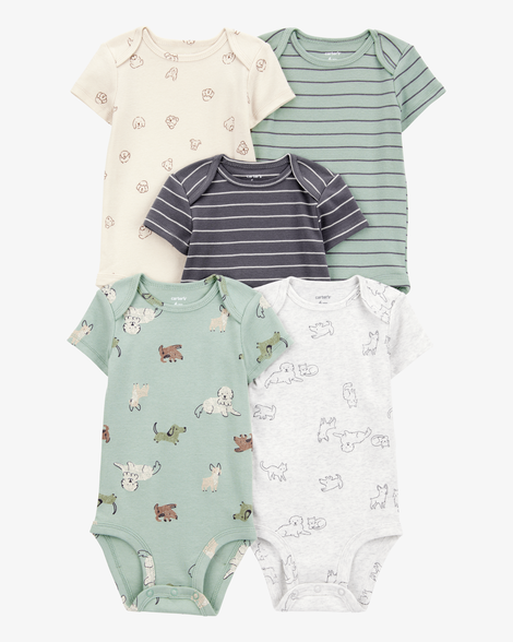 baby boy 5-pack dog short-sleeve cotton bodysuits