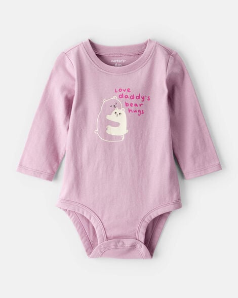 baby girl bear hugs long-sleeve graphic bodysuit - pink