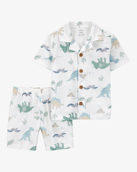 toddler boy 2-piece dinosaur coat-style loose fit pajamas - ivory