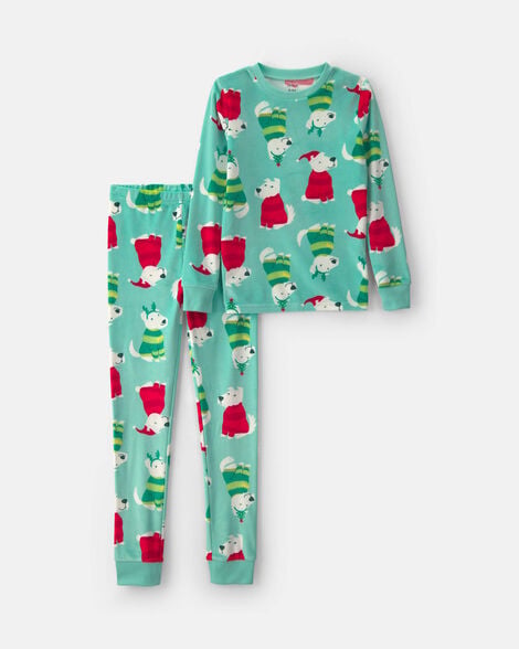 kids 2-piece christmas dreamplush snug fit pajama set - green