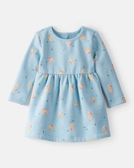 baby girl daydream fleece polar bear knit dress - blue