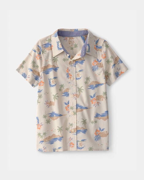 Boys Beach Short-Sleeve Button-Down Shirt - Beige