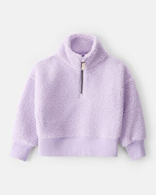 Toddler Girl Cheetah Sherpa Quarter-Snap Pullover - Brown