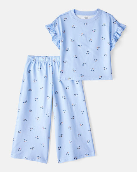 Product image 1 of Toddler 2-Piece Floral Flutter-Sleeve Pajamas - Blue