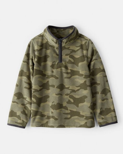 Boys Camouflage Microfleece Quarter-Zip Pullover - Green